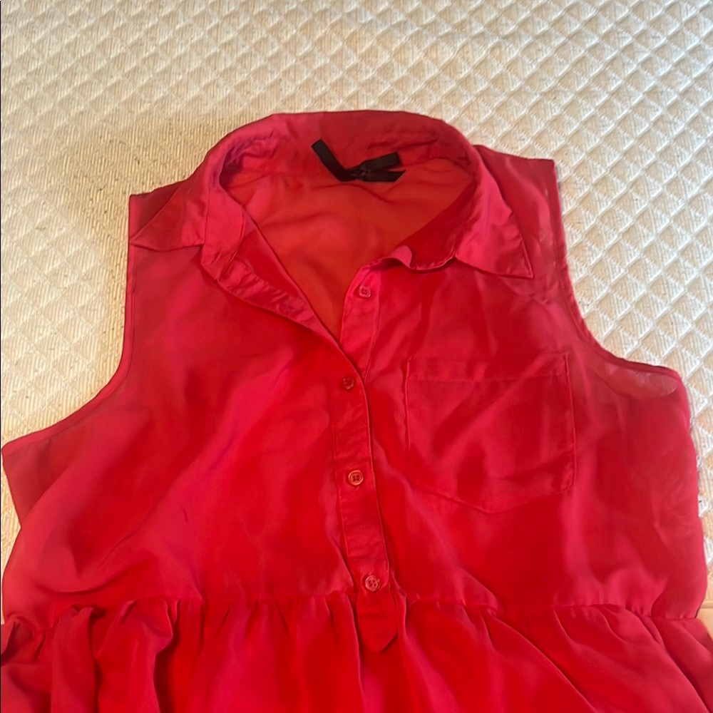 Red Asymmetrical Ruffled Polo Collar Coverup - Picture 3 of 5